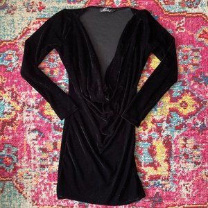 Motel Rocks Black Velvet Deep Cowl Neck Long Sleeve Bodycon Minidress Size XS
